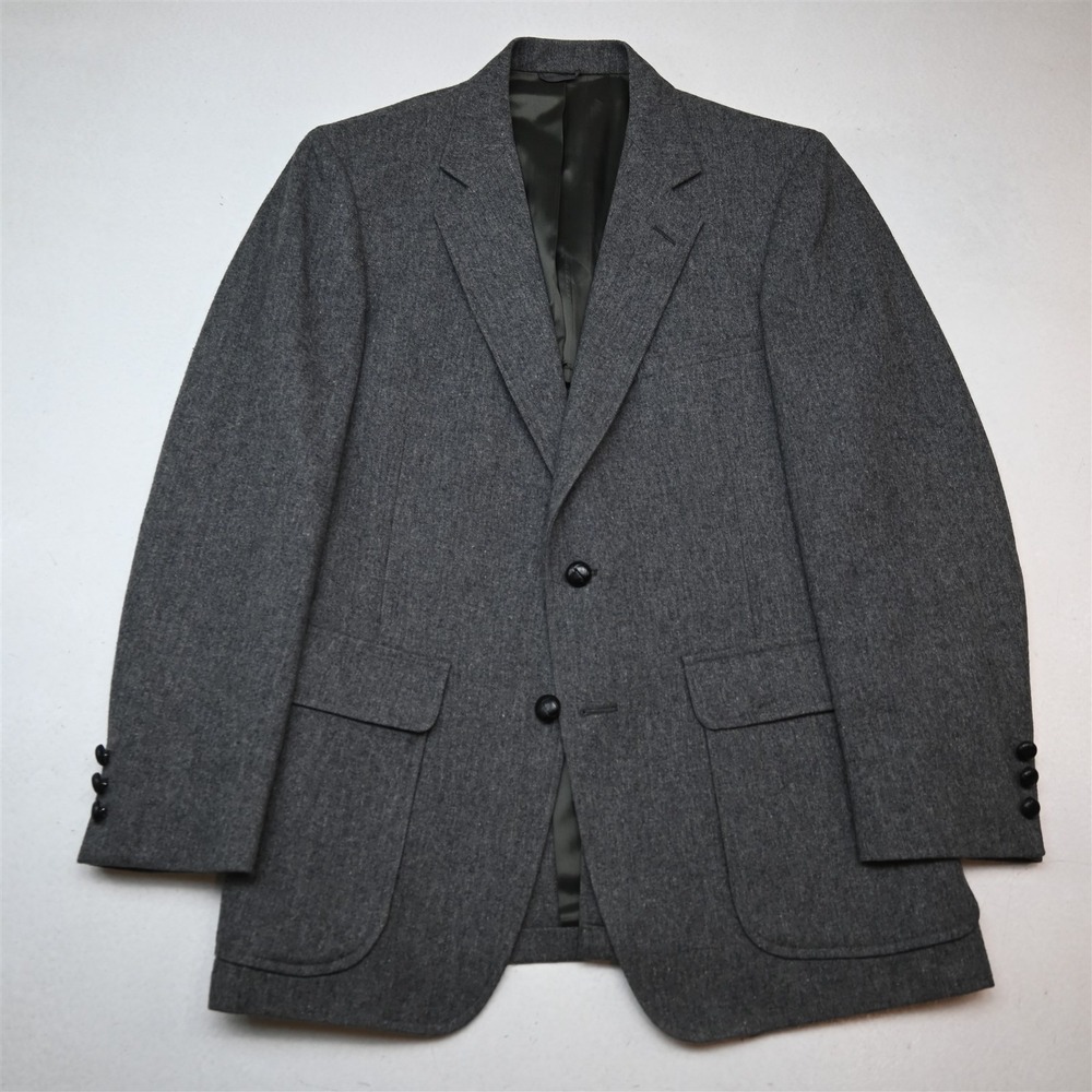 Vtg Mens 38R Gray Flannel Wool Mens Blazer Suit Jacket Sport Coat